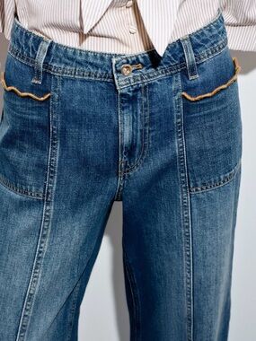 Zara Blue Straight-Leg Jeans with Contrast Trim